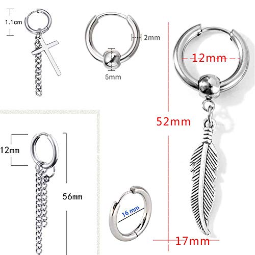 EVBEA 8 Piezas Pendientes Para Mujeres Hombres Adolescentes Kpop Colgante Aro Largo Cadena Cruz Pluma Perforado Stud Arete Ultima Novedad Elegante Regalo de Dia de San Valentin Joyería de Moda