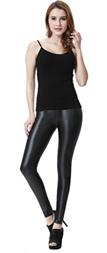 Everbellus Leggings de piel sintética para mujer, talle alto negro negro L