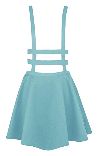 EXCHIC Falda de Cintura Elástica con Pliegues de la Moda A-Line Suspender Brace Falda (S, Azul Claro)