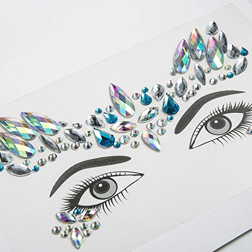 Face Gem Stickers, MOOKLIN Juego de 6 hojas con Pegatinas Cara Joyas cara Cristales Tatuajes Temporales falso para Pegar Bindi