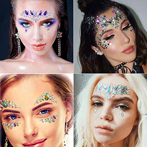 Face Gem Stickers, MOOKLIN Juego de 6 hojas con Pegatinas Cara Joyas cara Cristales Tatuajes Temporales falso para Pegar Bindi