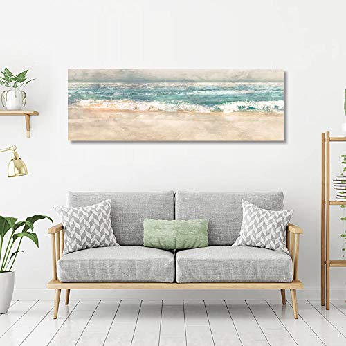 Fajerminart Cuadro En Lienzo - Olas Del Océano Verde Mar Lona Paisaje Marino Pintura De Lienzo, Lienzos Decorativos Adecuado Cuadros Dormitorios, Cuadros Decoracion Salon modernos 60x180cm (Sin Marco)