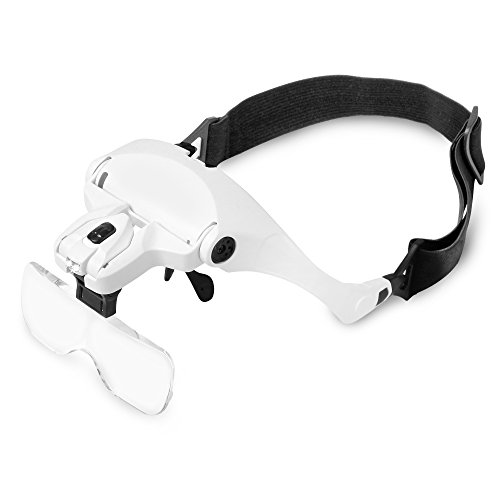 Fancii Gafas Lupa Visera con Luz LED y Cinco Lentes Intercambiable 1X a 3.5X - Lupa Relojero de Manos Libres para Leer, Soldar, Reparación de Joyería y Trabajo de Precisión