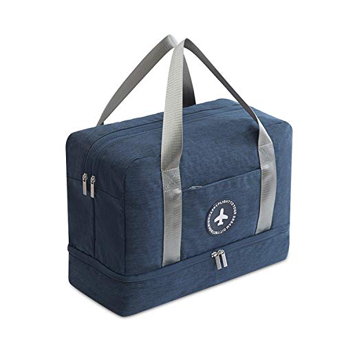 FANDARE Bolsa de Viaje Bolsa de Deporte Plegable Bolsa de Gimnasio Bolsa de Natación para Playa Bolsa Portátil para Hombres/Mujeres con Compartimento para Zapatos Impermeable Poliéster Azul