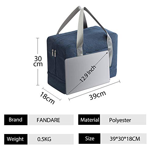 FANDARE Bolsa de Viaje Bolsa de Deporte Plegable Bolsa de Gimnasio Bolsa de Natación para Playa Bolsa Portátil para Hombres/Mujeres con Compartimento para Zapatos Impermeable Poliéster Azul