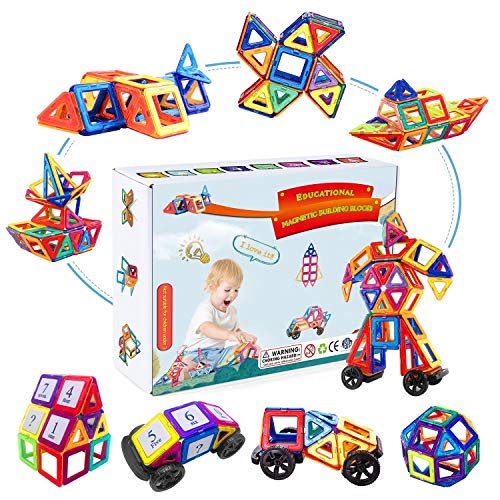 Fansteck Bloques Magneticos, 72 Piezas Juegos de Construcción, Juguetes Construcciones Magneticas 2D 3D, Imanes, Regalo Educativo Creativo de Cumpleaños para niños 2 3 4 5 6 7 8 años