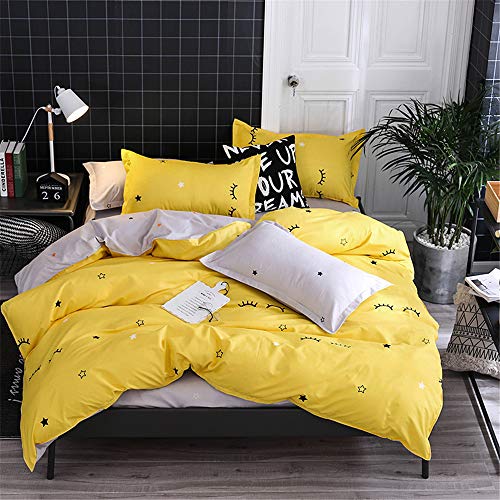 Fansu Juego de Ropa de Cama de 4 Piezas Juego de Fundas de Edredón Incluye 1 Funda Nórdica y 1 Sábana encimera 2 Funda de Almohada (Cama 150/160-220x240cm,Pestañas Amarillas)