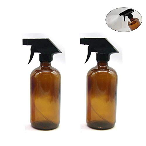 Fanylind 2 Pack 500 ml Botella de vidrio ámbar vacía de 16 oz con modo niebla y corriente para aceites esenciales Pulverizador para aceite esencial, agua, baño, belleza, cabello, limpio y duradero