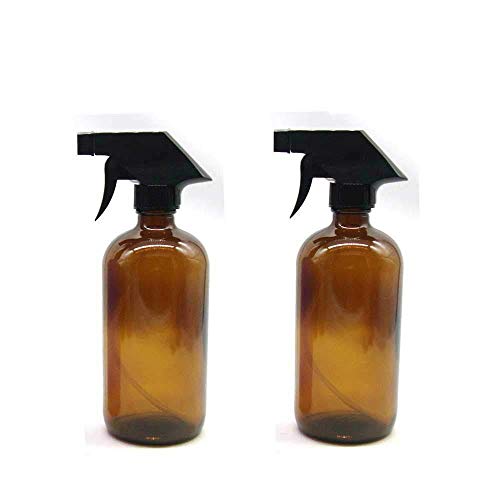 Fanylind 2 Pack 500 ml Botella de vidrio ámbar vacía de 16 oz con modo niebla y corriente para aceites esenciales Pulverizador para aceite esencial, agua, baño, belleza, cabello, limpio y duradero