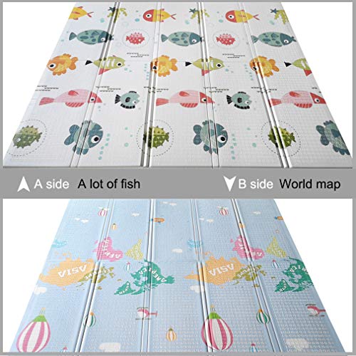 Fascol Alfombra de Juegos de XPE Reversibles de Doble Cara, Alfombra Infantil para Niños Pequños y Bebés, Impermeable, Plegable y Antideslizante, 200 X 180 cm