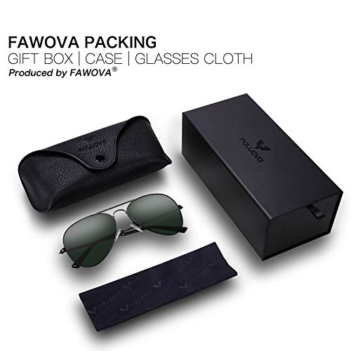 fawova Gafas Aviador Hombre Polarizadas con Lente Verde, Gafas Sol Hombre Polarizads Montura de metal Negro,Conducir, Pescar, Golf, Correr UV400, Cat.3 58mm(Negro, Verde)