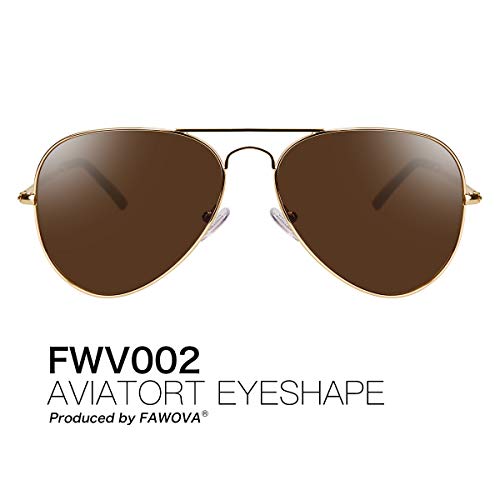 fawova Gafas Aviador Mujer Marrón, Gafas De Sol Unisex Aviador Polarizadas Montura de metal Oro, Conducir, Pescar, Golf, Correr,UV400,Cat.3 58mm(Oro Marron)