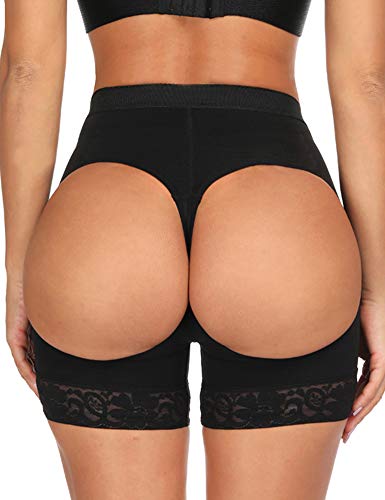 FeelinGirl Mujer Braga Moldeado Sexy Cadera Descubierta Shapewear Butt Lifter Control de Panza Ropa Interior Faja de Encaje sin Costuras Negro ES 38-40