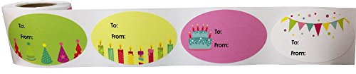 Feliz Cumpleaños Pegatinas de Etiquetas de Regalo, 39 x 64 mm 1,5 x 2,5 Pegatinas Ovaladas de Regalo 100 Paquete