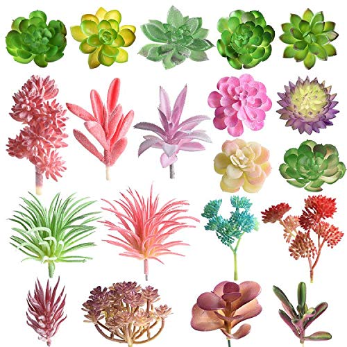 FEPITO Random 20 pcs Suculentas Artificiales Uncheted Echeveria Selecciones Suculentas Plantas Mixtas A Granel Surtido Faux Suculentas Grandes Tallos Verdes para el Hogar Decoración Jardín Interior