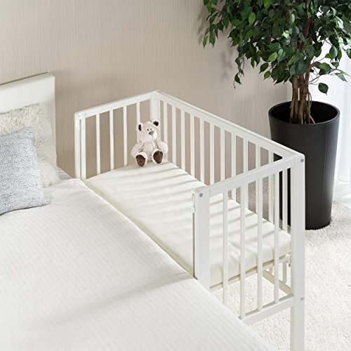 Fillikid - Minicuna de colecho Vario 2 en 1 / Cuna adosada abatible - también para camas con canapé, regulable en altura, con ruedas / 90x40 cm / Madera maciza de haya blanca