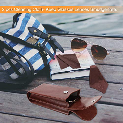 Fintie Estuche Doble de Gafas con Gancho Mosquetón - Bolsa Portátil de Cuero Sintético Antirrayas para Gafas de Sol, Marrón