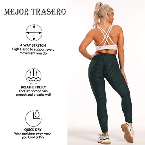 FITTOO Leggings Push Up Mujer Mallas Pantalones Deportivos Alta Cintura Elásticos Yoga Fitness  Verde S