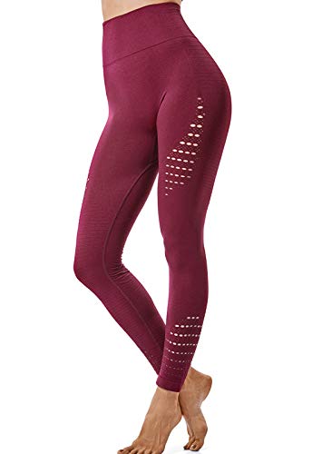 FITTOO Leggings Sin Costuras Corte de Malla Mujer Pantalon Deportivo Alta Cintura Yoga Elásticos Fitness Seamless #1 Rojo Small