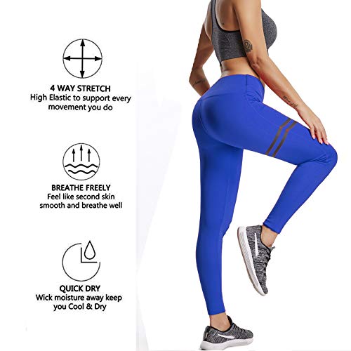 FITTOO Pantalones Deportivos Leggings Mujer Yoga de Alta Cintura Elásticos y Transpirables para Running Fitness Yoga con Gran Elásticos630 Azul S