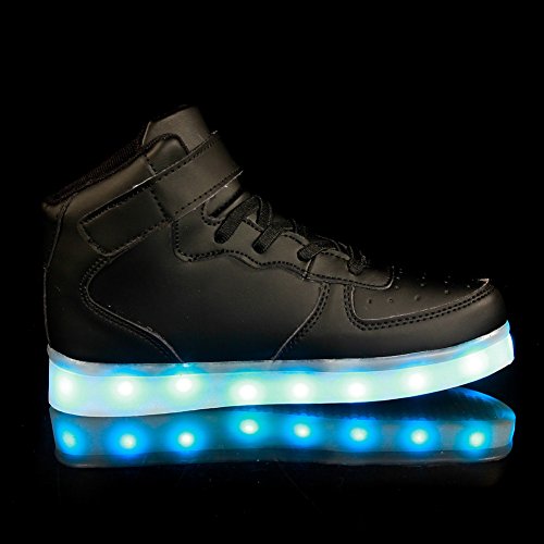 FLARUT Niños Zapatillas Led Luminioso con 7 Colores Unisex Hip Tops Sneakers Zapatos con Luces(Negro,29)