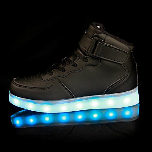 FLARUT Niños Zapatillas Led Luminioso con 7 Colores Unisex Hip Tops Sneakers Zapatos con Luces(Negro,29)