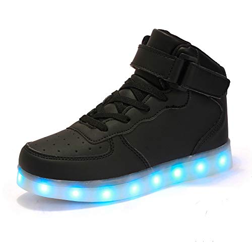 FLARUT Niños Zapatillas Led Luminioso con 7 Colores Unisex Hip Tops Sneakers Zapatos con Luces(Negro,29)