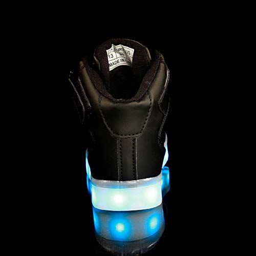 FLARUT Niños Zapatillas Led Luminioso con 7 Colores Unisex Hip Tops Sneakers Zapatos con Luces(Negro,29)