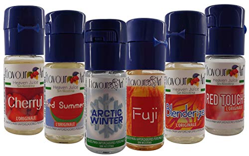 Flavour Art E-Liquid 6x10ml Set Menta/Fruta. Líquidos Sabor Menta,Sandía,Fresa,Cereza,Manzana y Tutifruti para todos los Vapers, Cigarrillos Electrónicos y Pods del mercado.No Nicotine.