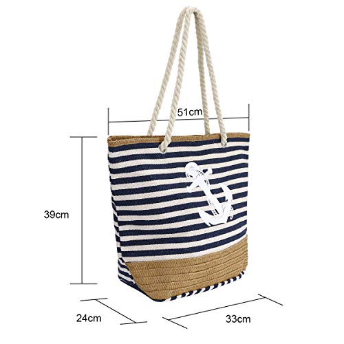 flintronic® Bolsa de Playa para Mujer, Totalizador de Lona de Verano, Bolso Grande con Asa de Cuerda para Playa, día de Fiesta, Compras, Viajes Diseño del Patrón de Anclaje - La Marina