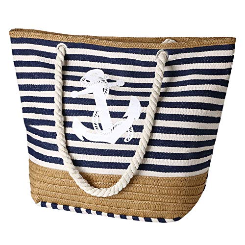 flintronic® Bolsa de Playa para Mujer, Totalizador de Lona de Verano, Bolso Grande con Asa de Cuerda para Playa, día de Fiesta, Compras, Viajes Diseño del Patrón de Anclaje - La Marina