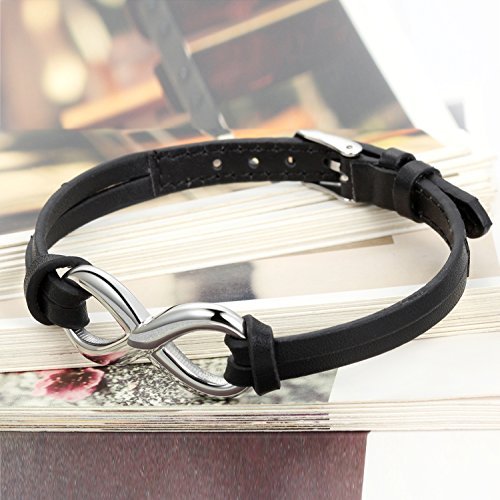 Flongo Joyería El Amor Infinito Pulsera de Cuero Hombre Mujer, Diseño Elegante Brazalete Charms, Ajustable de Uso a Diario, 7 Colores Disponibles, Atractivo para El Verano