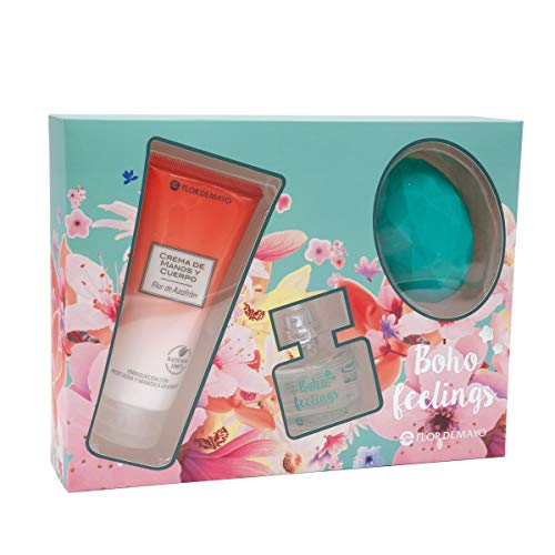 Flor de Mayo, Set perfume 30ml, Loción 100ml Boho Feelings y Cepillo de uñas.