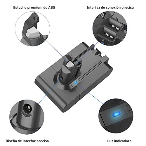 FLYLINKTECH 21.6v 3000mAh Dyson V6 Batería de Repuesto de ión de Litio para Dyson DC62 DC58 DC59 DC61 DC72 DC74 Aspiradora de Mano DC62 Batería V6 SV03 SV05 SV06 SV07 SV09 Animal, con 2 filtros