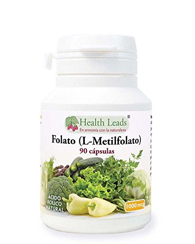 Folato L-metilfolato 1000μg x90 cápsulas, 5-MTHF Forma activa de ácido fólico/vitamina B9, Apoya el crecimiento normal del tejido materno durante el embarazo, Sin estearato de magnesio, Hecho en Gales