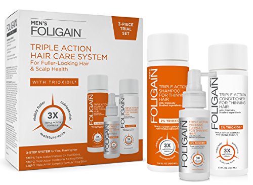 FOLIGAIN - Sistema de pérdida de cabello de triple acción para hombres con 10% de trioxidil - Champú, acondicionador y loción