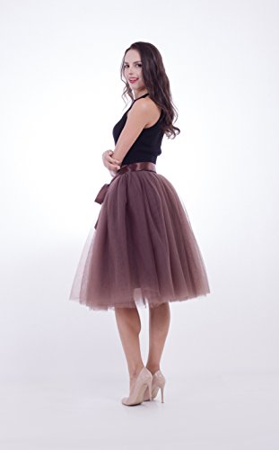 FOLOBE Falda de tutú de Las Mujeres Midi Tulle Faldas 7 Capas de Falda de Falda de Underskirt con el cinturón elástico para el Banquete de Boda