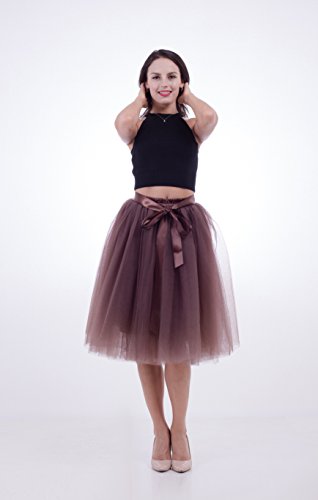 FOLOBE Falda de tutú de Las Mujeres Midi Tulle Faldas 7 Capas de Falda de Falda de Underskirt con el cinturón elástico para el Banquete de Boda