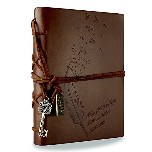 Foonii Cubierta de cuero de la vendimia retro Notebook llave mágica Cadena 160 en blanco Jotter Diary (Brown)