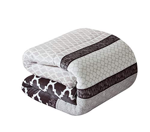 Foren Tex Manta para Cama y sófa Franela con Sherpa Blanca (3087 + Bajera, Cama 150) Llevan Fundas de Almohada (50x70) más una Bajera Ajustable Extra Suave Súper Cálida