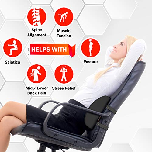 FORTEM Soporte Lumbar Cojín de Postura, Almohada para Respaldo de Silla de Oficina, Asiento de Coche, Viaje, Espuma Memoria de Forma con Funda Lavable