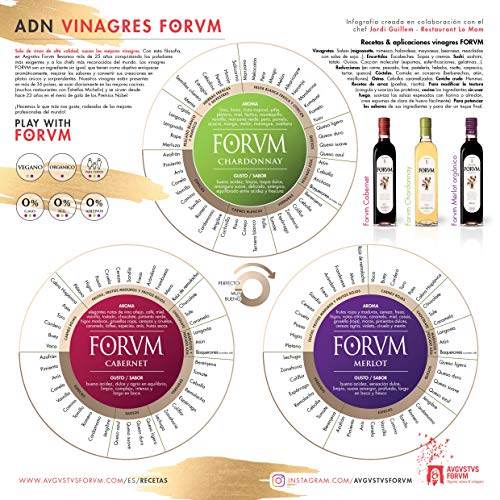 Forvm Merlot Ecológico, Vinagre de Vino Tinto, Fantástico para Cocinar, Usado 12 Años en el Menú de los Premios Nobel, Elaborado Artesanalmente, Producción Limitada, 2 Medallas Oro, Bot.Cristal, 500ml