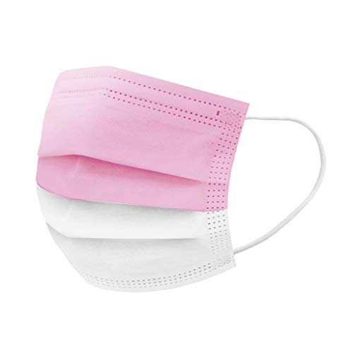 Fossen - 50 unidades, 3 Capas, Costuras de 2 Color Adultos Hombres y Mujeres Desechable Protección Transpirables con Elástico para Los Oído (Rosa claro)