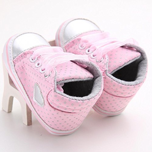 Fossen Recién Nacido Zapatos Primeros Pasos Bebe Niña Forma de corazón Antideslizante Suela Blanda Zapatos (0-6 Meses, Rosa)