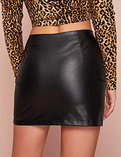 Frecoccialo Falda Mujer Mini Piel Sintética Falda Lápiz con Cremallera Cintura Alta Sexy Apretado Diseño Muy Moderno (Negro, XL)