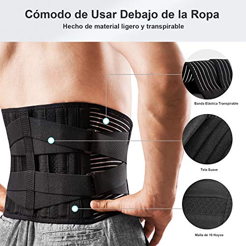 FREETOO Cinturón de Apoyo Lumbar, Cinturón de Presión Ajustable de Doble Capa, Ligero y Transpirable Faja de Espalda para la Protección en el Trabajo, Dolor de Espalda (Actualizar XXL)