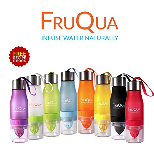 FruQua by Ayka Solutions - Botella de agua de tritan con infusor de frutas sin BPA, 650 ml - Incluye un libro electrónico gratis con recetas de infusiones de frutas - Producto a prueba de fugas - Disponible en 7 vibrantes colores, hombre Infantil mujer, a