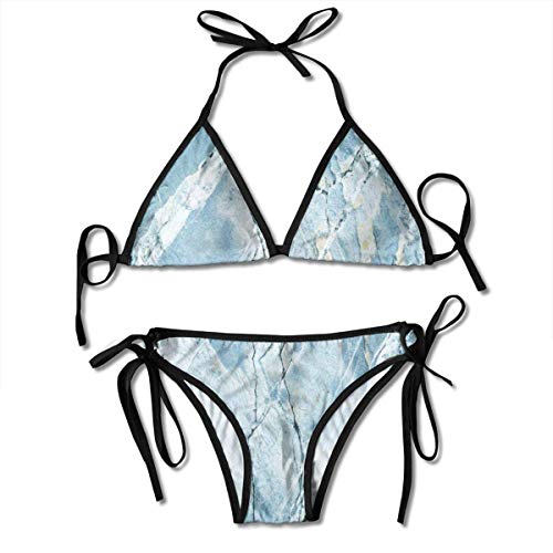 FUGVO Marble Granite Stone Faded Rock Bikini Set Traje de baño de Playa Bikini de Dos Piezas Traje de baño para Mujeres Niñas Ropa de Playa Negro