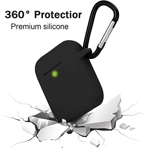 Funda AirPods Silicona Compatible con AirPods 2 & 1, KOKOKA Fundas Protectora de Silicona para AirPods [LED Frontal Visible][Funciona con Carga inalámbrica] con Correa Anti Pérdida-Negro