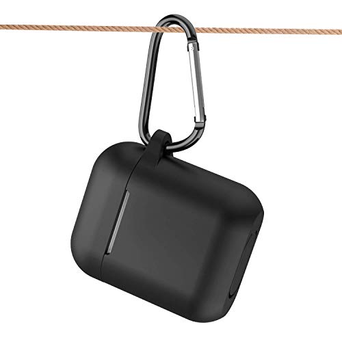 Funda AirPods Silicona Compatible con AirPods 2 & 1, KOKOKA Fundas Protectora de Silicona para AirPods [LED Frontal Visible][Funciona con Carga inalámbrica] con Correa Anti Pérdida-Negro